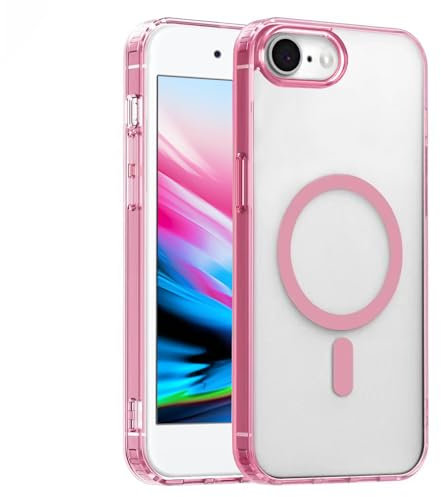 S.Dawezo Cover per iPhone SE 2020/7/ 8, Compatibile con MagSafe, Custodia Traslucida Resistente, Protezione Antiurto di Livello Militare, Opaco Magnetica Case per iPhone SE 2020/7/ 8, Rosa