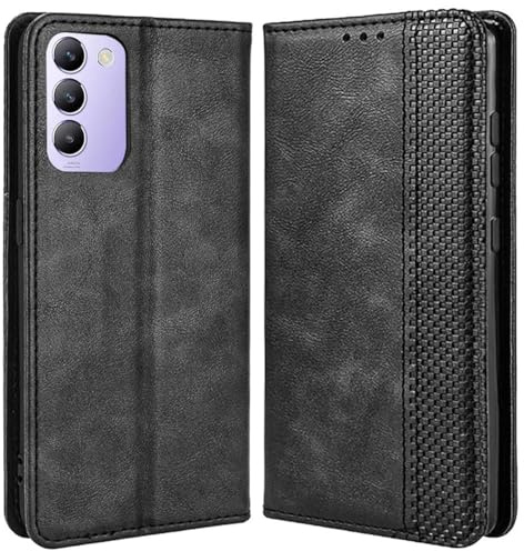 MOJIA Hülle Flip Case für Vivo V40 SE 5G, PU Dünne Magnetische Klapphülle Handyhülle Schutzhülle mit Kartenfach und Standfunktion. Schwarz
