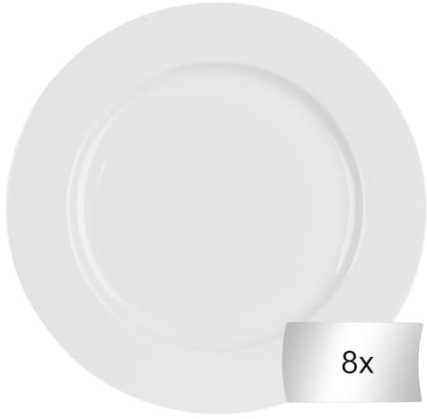 Home4You Speiseteller Flachteller Essteller 8er Set - Knochenporzellan - Weiß - spülmaschinenfest
