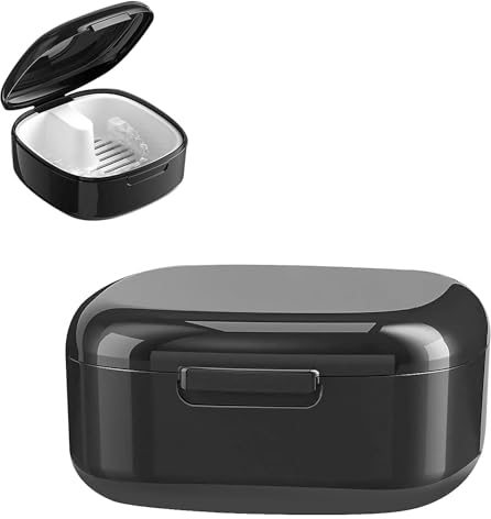 Votvlog Boîte de rangement avec passoire portable hygiénique, Boîte de Retenue Orthodontique pour immersion de protège-dents pour appareils dentaires stockage et le trempage des protège-dents (noir)