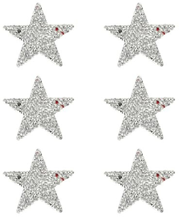 PATIKIL Iron on Star Patches, 6pcs Adhesive Applique Stars Silver Rhinestone Glitter Crystal Stickers Patch Fabric Embellishments for DIY Crafts Clothing Jeans Repair, Multicolor 6cm