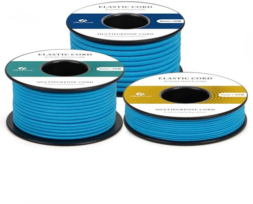 Abma Cord Gummischnur 3mm x 20m Gummikordel Gummiband Elastische Kordel Rund Gummiseil für Rucksack, Party-Hüte, Schmuck, Basteln, Camping, Zelt - Blau