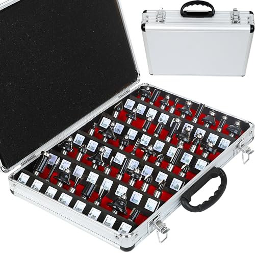 QQXUAN Router Bit Set Architectural 41 PCS 1/2-Inch Shank, Corner Edge-Forming Beading Router Bits Sets, Woodworking Milling Door Panel Cutter Tools, Carbide CNC Router (Black)