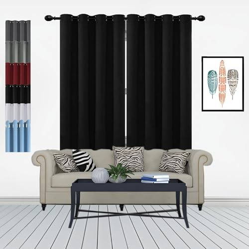 GOUSUN Verdunkelung Gardinen 120 x 140 cm Kälteschutz Lärmschutz Thermovorhang Blackout Vorhang Blickdicht Abdunkelnd Blackout Vorhang Blickdicht Abdunkelnd für Schlafzimmer, Schwarz