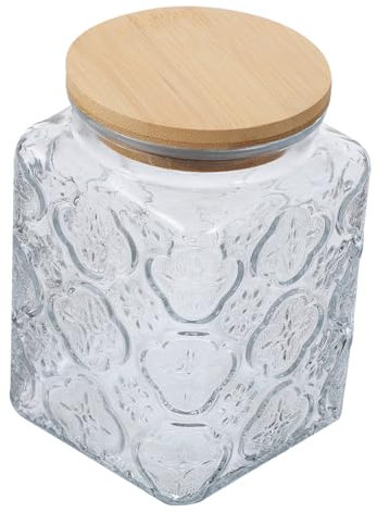 ULTECHNOVO Glass Canister Embossed Begonia Lid Airtight Storage Jar for Tea Sugar