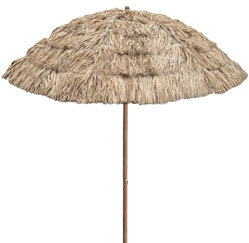 Marvin Ombrellone da Spiaggia Makai in Rafia Sintetica Effetto Paglia 220cm e Palo in Acciaio con Rivestimento Anti UV Tessuto Poliestere per Mare Giardino