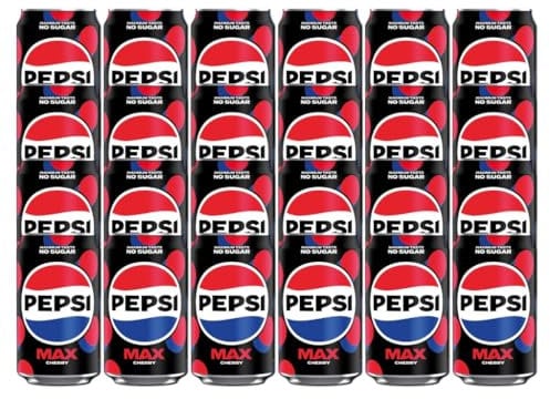 Pepsii MAX Cherry SUGAR FREE Cola Flavoured Fizzy Soft Drink Maximum Taste and Low in Calories with Sweetners 330ml Can Suitable for Vegetarian Recyclable (Pack of 24)