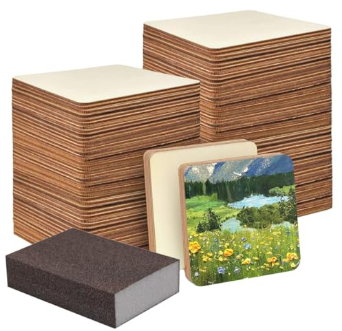 Rairsky 150 Stück Quadrate Holzscheiben zum Basteln Holzplättchen, 5x5cm | 5x5cm Quadratische Holzplatten zum Basteln, Holz Quadratische Scheiben, Quadratisch Holzplatten, für DIY Hochzeit Dekoration