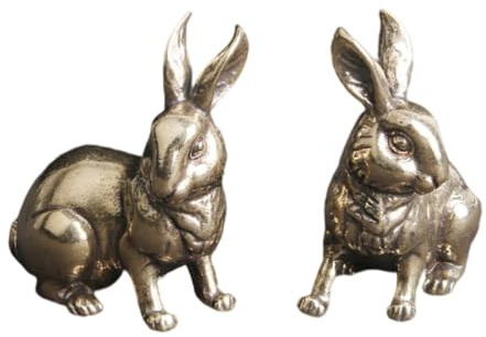 VICASKY Vintage Messing Hasenfiguren im 2er Set : Miniaturstatuen für Schreibtisch & Vitrine - Premium Mini Kaninchen Osterdeko Retro Design Present for Women