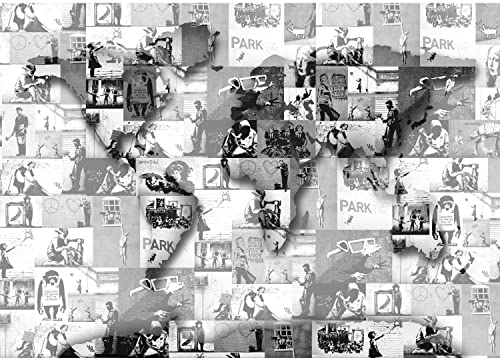 Runa Art Fototapete Banksy Mosaik 352 x 250 cm Vlies Tapeten XXL Moderne Wandtapete Wohnzimmer Schlafzimmer Schwarz Weiss 9167011c