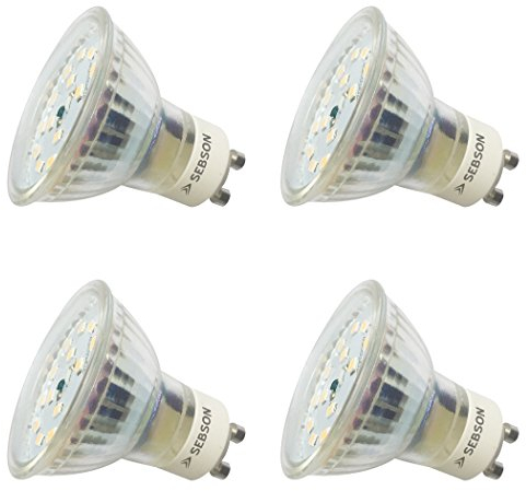 SEBSON GU10 LED Lampe 5W dimmbar warmweiß, Ra95 flimmerfrei ersetzt 30-35W Halogen, 3000K, 230V LED Leuchtmittel, Deckenlampe ø50 x 57mm - 4er Set