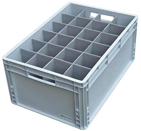 Glassjacks Wine Glasses Storage Crate - 24 Cells, Max Height 250mm, Max Width 81mm, Grey Polypropylene, 56L, 2kg