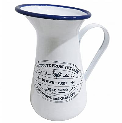 ALL CHIC 1L Enamel Jug Vase Vintage Flower Vase Watering Milk Jug Decor Vase Country Primitive Jug for Flower Decorative Vase for Flower Arrangements Enamel Water Jug Kitchen Garden