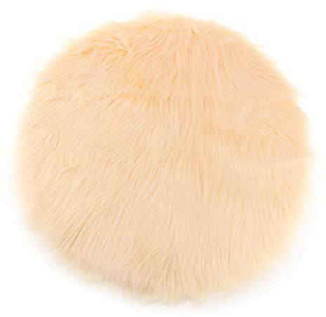 LOVIVER Sitzkissen Schaffell Teppich Kunstfell Dekofell Stuhlkissen Sitzauflage Flauschiger Stuhlbezug Kuscheldecke weich für Auto, Beige 40cm