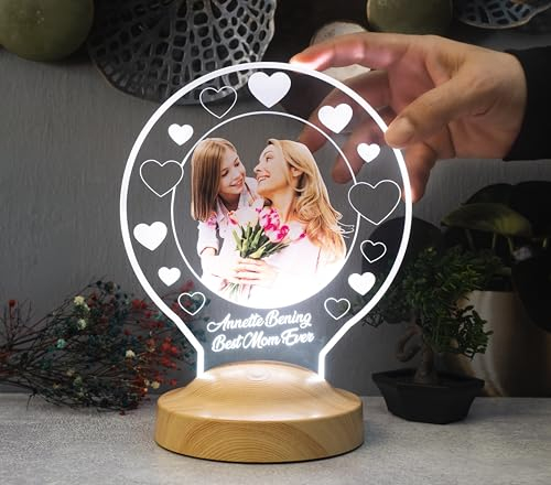 Geschenkelampe Fotogeschenk Personalisierbar mit eigenem Foto und Text in 3D Bilder Led Motiv Lampe mit UV Druck Geschenk für Papa (Rund Fotolampe)
