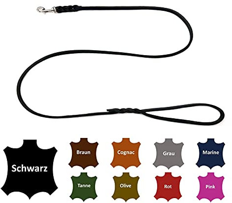 Hundeleine Fettleder kleine Hunde/große Hunde MIT Handschlaufe Made IN Germany 1m - 5m (1,0m X 8mm, Schwarz)