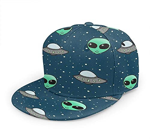 Oaieltj Unisex Baseball Cap Damen Herren Einstellbare Hip Hop Hut Mode Flache Schirmmütze Baseball Cap, Space Alien und Ufo Head, One size