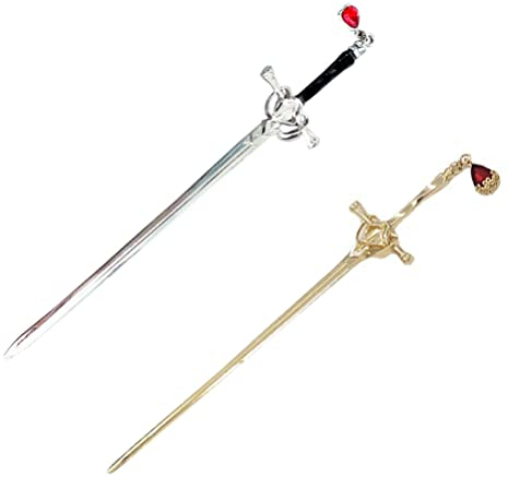 Mobestech 2 Stücke Schwert Haar Stäbchen Metall Rubin Haar Stäbchen Haargabeln Chinesische Stäbchen Vintage Haarknoten Zubehör Handgefertigte Haarnadeln Stäbchen für Frauen Mädchen