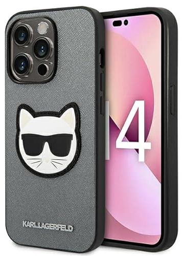 Karl Lagerfeld KLHCP14XSAPCHG hülle für iPhone 14 Pro Max 6,7 hardcase Silber/Silver Saffiano Choupette Head Patch