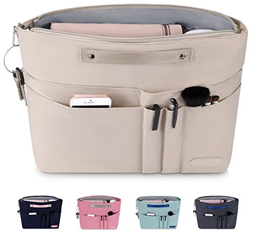 HyFanStr Handtaschen Organizer mit Reißverschlusstasche, Wasserdichter Polyester Tasche in Tasche in Tasche Organizer taschenorganizer, Innentaschen für Handtaschen Beige (XS)