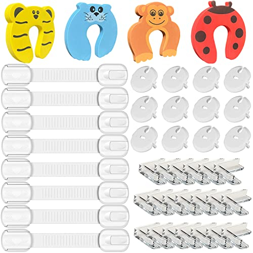 47 Pcs Kit Seguridad Bebe para Bebés y Niños – 12 Protector Enchufes & 3 Llaves+20 Protectores de Esquina de Mesa+8 Cerraduras de Seguridad para Bebés y Niños+4 Bloqueo de Puerta Anti Pellizco