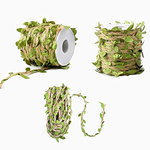 YHUIKXIN Künstliche Reben 23m Jute Schnur mit Blatt Natur Blatt Blätter Rebe DIY Pflanzen Girlande Efeugirlanden Hochzeit Deko Künstlich Efeu Ranke für Hause Garten Wand, 2 Rollen + 1 Bund