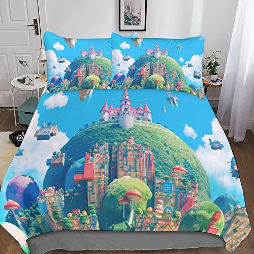 BIVEE Mario 3D Bettwäsche-Set Mädchen Junge Mikrofaser Weiche Anime Bettbezug Mit Reißverschluss Und Kissenbezüge 3 Teilig King(220x240cm)