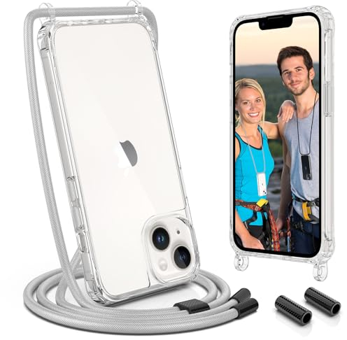 UYMO Handykette Hülle mit Band Für iPhone 14 6.1 - Necklace Transparent Handyhülle Case mit Schnur Abnehmbar,Schutzhülle zum Umhängen Kordel,Grau