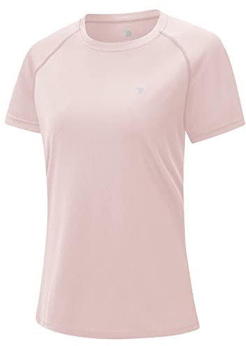 donhobo Damen Sport Fitness T-Shirt Kurzarm O-Ausschnitt Laufshirt Sommer Atmungsaktiv Schnelltrocknend Casual Sportshirt Running Traniningsshirts (Hellrosa, S)