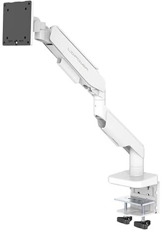 LC-Power Monitor Halterung für 17-49 Zoll Bildschirme, Einzelner Monitorarm Ständer Hält 2-20 kg, Höhenverstellbare mit Neigungen, Schwenken, Dreht, VESA 75 & 100 mm, Weiß