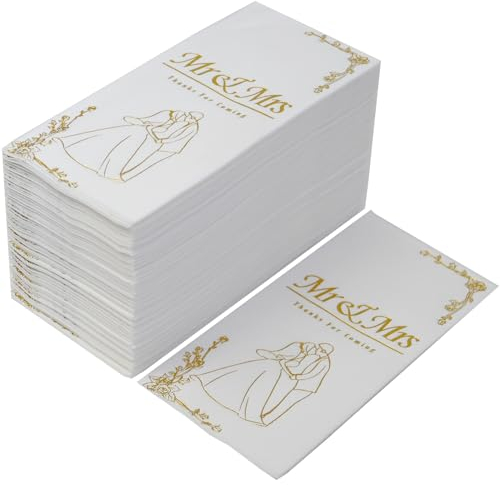 YIDUHAO Gold Mr & Mrs Dinner Napkins Wedding Dinner Napkins Replace Thank You Card Disposable Decorative Paper Towels for Wedding,12x17inch (50)