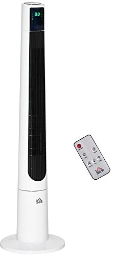 HOMCOM Ventilatore a Torre 50W a 3 Modalità e 3 Velocità con Timer da 12h, Ventilatore da Terra in ABS con Telecomando, Ø32x118.2 cm, Bianco