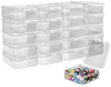 20Pcs Small Clear Plastic Storage Box, Transparent Square Bead Organizer, Empty Craft Supply Storage Box, Mini Rectangular Containers with Hinged Lid, High Transparency Containers for Tiny Bead Pills
