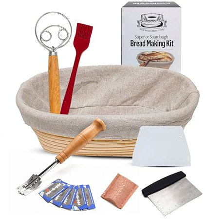 Premium Sourdough Proofing Basket | sourdough starter kit| Ideal for Shaping & Supporting Dough| 10 Inch Oval Banneton Proofing Basket | Made of Indonesia Rattan| Easy Cleaning
