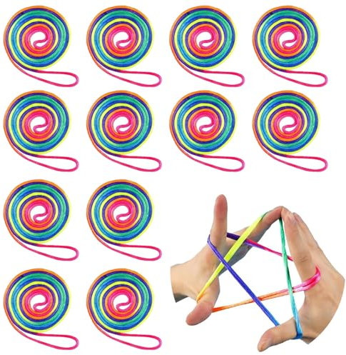 RXKFIGX Jeu de Ficelle Doigts,12Pcs Cats Cradle Corde,Jeux de Fils Arc-en-Ciel, Corde Arc-en-Ciel pour Les Doigts, Jeux de Fils pour Enfants, pour Enfants Jeu élastique Enfant Doigt