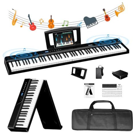 TERENCE Foldable Keyboard Piano 30W Speaker V50 Digital Piano 27% Smaller Adjustable Weight Keys for Beginners and Experts, Built-in Video and Audio Recording, Bluetooth MIDI Spatial Audio Technology