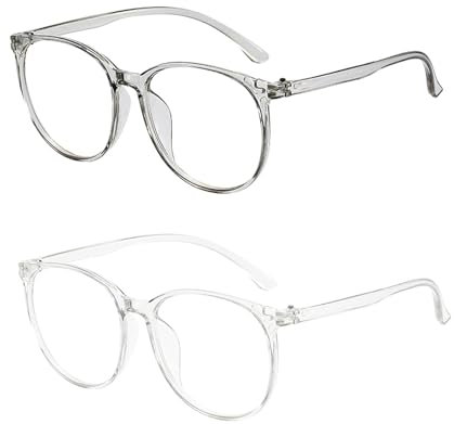 ASFWAGQ 2 Stück Blaulichtfilterbrille, Transparente Computerbrille, Gaming-Brille, UV- und Blaulichtschutz, Superleichte Brille zur Reduzierung von Augenbelastung, Unisex (2, Weiß Grau)