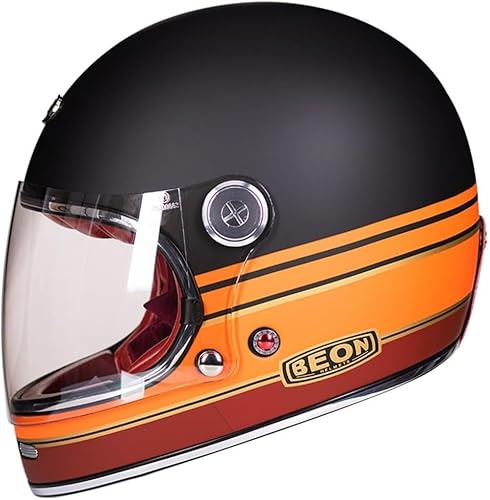 Vintage Integralhelm Motorrad Motorrad Roller Retro Classic Crash Racing Touring Ece Geprüfter Helm, B, XL