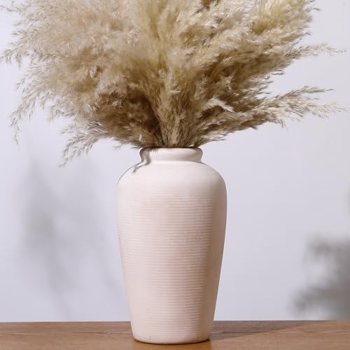 KRYSTHIA Weiße Keramikvase, große dekorative Vase für Blumen, Bauernhaus-Terrakotta-Vasen für Heimdekoration, rustikale Vintage-Vasen für Wohnzimmer, Küche, Schlafzimmer, Büro, Couchtisch, 28 cm