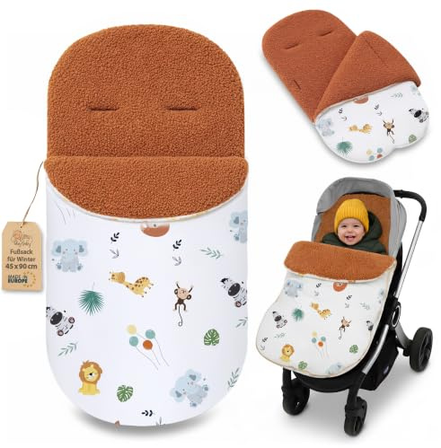 Winterfußsack Kinderwagen 90x45 cm aus Boucle: 90x45 cm – Fußsack Buggy kuschelweich gefüttert mit universeller Passform – waschbar 30 Grad windabweisend Baby Kleinkind Oeko-Tex Safari