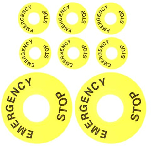 SHINEOFI Panneau de Bouton d'Arrêt d'Urgence 22 MM, Lot de 8 Autocollants Jaunes, Anneaux de Sécurité Circulaires pour Contrôle d'Urgence en Milieu Technique