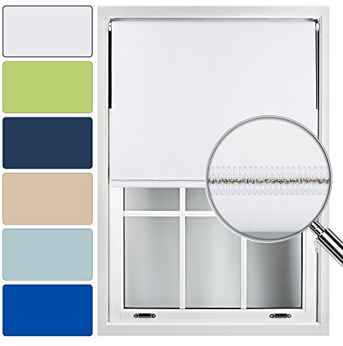 FURNISHED Blackout Roller Blinds with Decorative Diamond Braiding Design Easy Install Cut to Size Made to Measure Blind, White, 150W x 165L cm