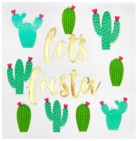 50 Pack Let's Fiesta Cocktail Napkins, Mexican Party Napkins, Disposable Serviettes for Birthday, Summer Party Table Decorations, 12.7 x 12.7 cm Folded