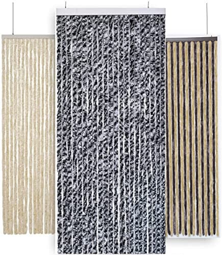 MadeInNature Rideau de Porte Chenille de qualité supérieure, Grand Choix de Couleur, Longueur et Largeur Ajustables, Protection de Vos espaces intérieurs, Anti-Insectes (Gris chiné, 90 x 210 cm)