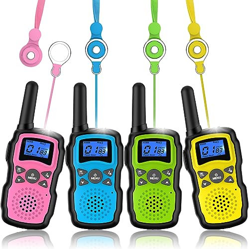 Wishouse Talkie Walkie Enfants Longue Portée PMR 446 MHz 4 Pièces 3-12 Ans avec Longes de Lampe de Poche Chasse Jouets en Plein Air Cadeau d'anniversaire de Noël（Pas de Batterie Pas de Chargeur）