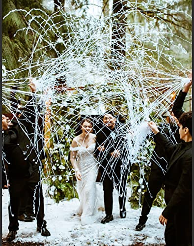 BATTIFE Streamers Poppers - Hand Throw Confetti Poppers, No Mess Paper Crackers for Birthday Wedding Party Celebrations, White, 16.4Ft/5M (10Pack)