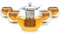 Teabloom Tee Set – Hitzebeständig + Bleifreier Teekannen-Wasserkocher aus Glas (1200 ml) mit herausnehmbarem Edelstahlfilter für losen Tee – Enthält 4 doppelwandige Isolierglasbecher (150 ml)