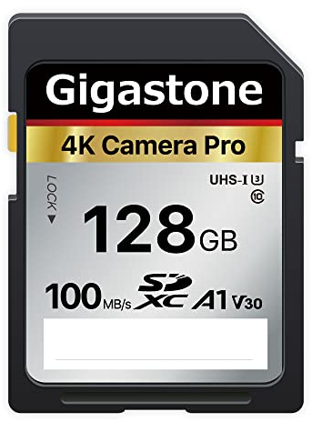 GIGASTONE 128GB SDXC Speicherkarte, 4K Kamera Pro, bis zu 100 MB/s, für Videoaufnahmen mit Digitalkameras von Canon Sony Olympus, A1 V30 UHS-I U3 Klasse 10