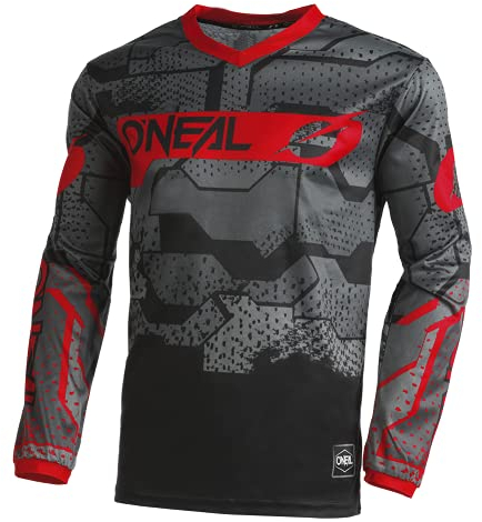 O'NEAL | Motocross-Jersey langarm | MX Enduro | Gepolsterter Ellbogenschutz, V-Ausschnitt, atmungsaktiv | Element Jersey Camo V.22 | Erwachsene | Rot Schwarz | Größe M
