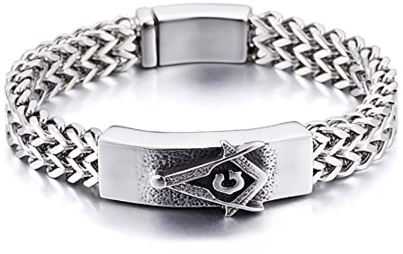 Whoiy Strangarmbänder in Edelstahl, Freimaurer Weizenkette Armkette Armreif Hip-Hop Kette für Männer Jungen, 22cm Länge, 15mm Breite, Silber